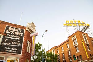Babbitt Brothers Outfitters and the Monte Vista hotel in downtown Flagstaff